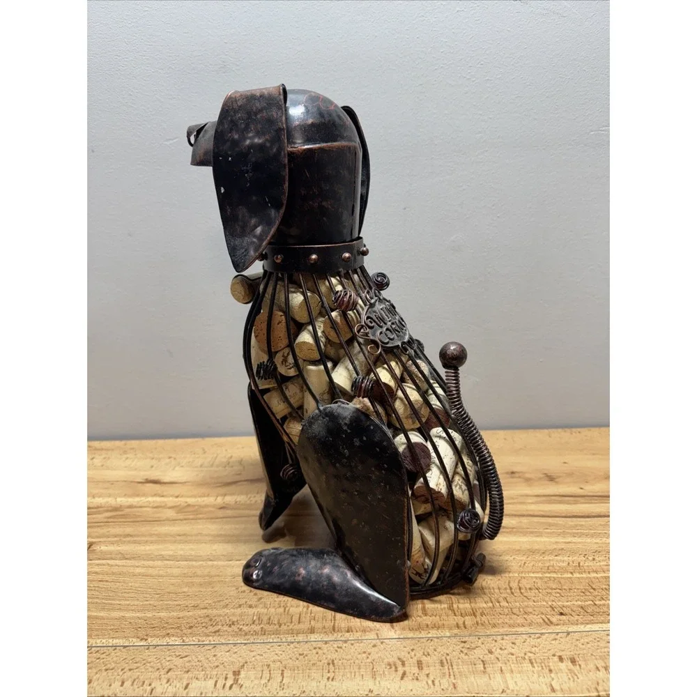 Corky Metal Wire Dog Decorative Wine Cork Storage Container Bottle Holder Decor